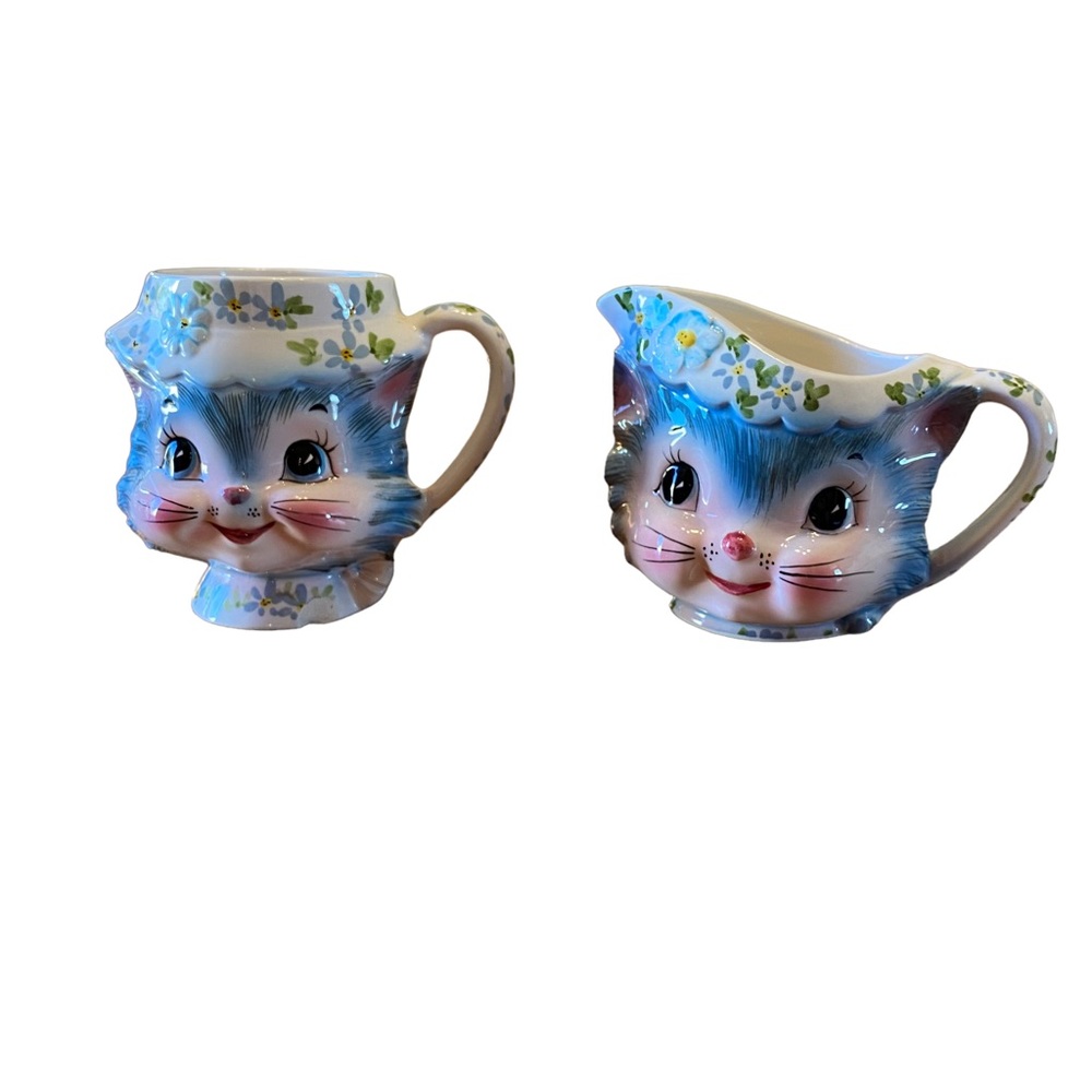 🔺 SOLD 🔺 Vintage Lefton Miss Priss Kitty Creamer and Mug